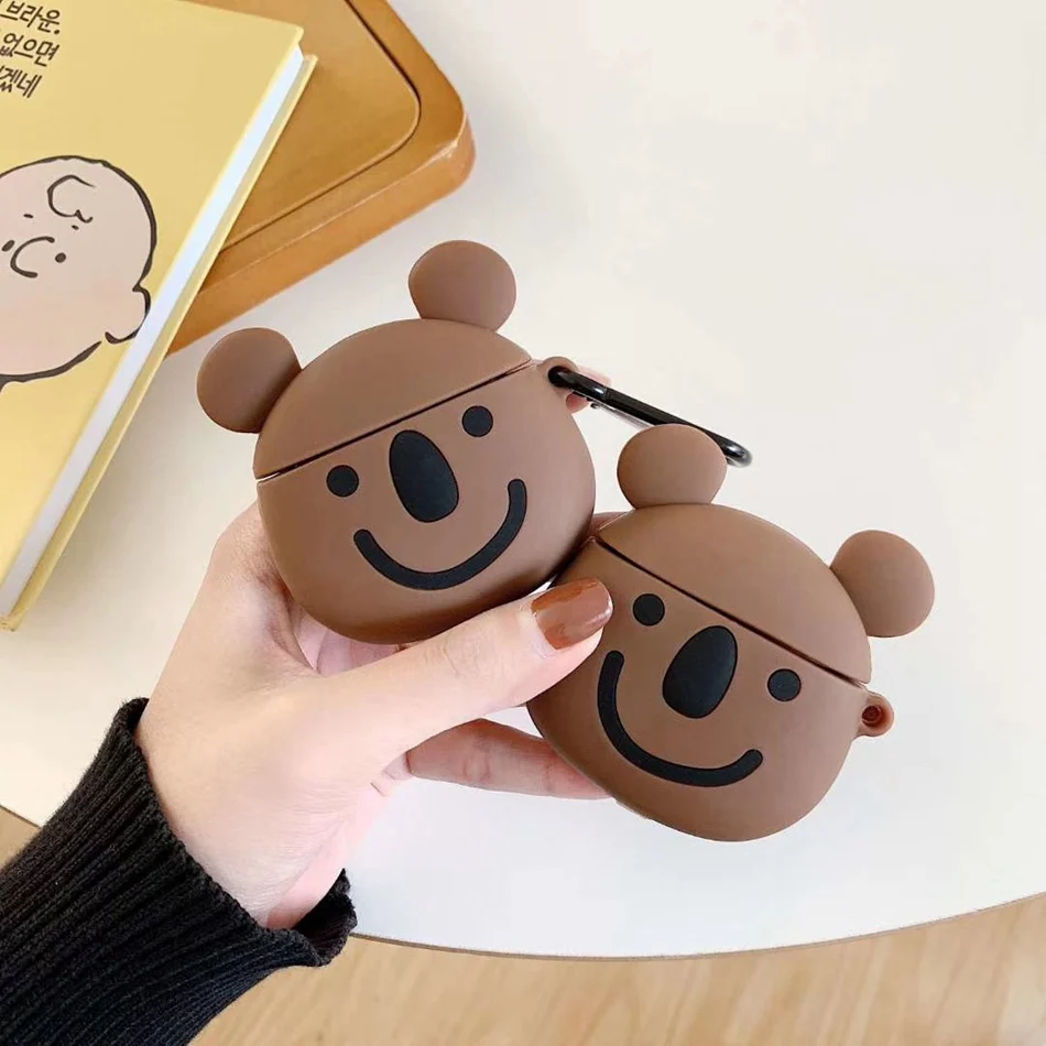 Чехол для наушников для Airpods 2, чехол, силиконовый, милый, мультяшный, лягушка, медведь, чехол для Apple Air pods, 3D аксессуары для наушников, кольцо