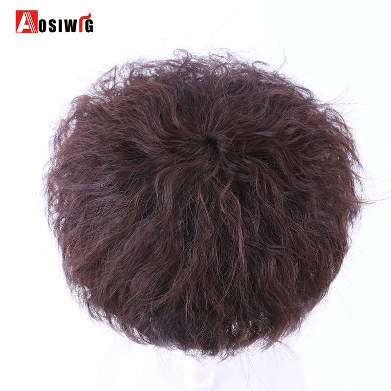 AOSIWIG Black Brown Curly Hair Top Toupee Clip In Synthetic Extensions Replacement Closure Hairpiece Wigs With Bangs Women | Шиньоны и