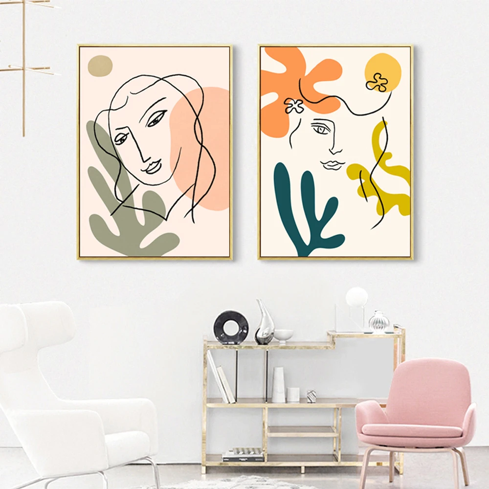 

Minimalist Abstract Picture Wall Art Canvas Painting Girl Cat Nordic Poster Cuadros Wall Pictures For Living Room Unframed