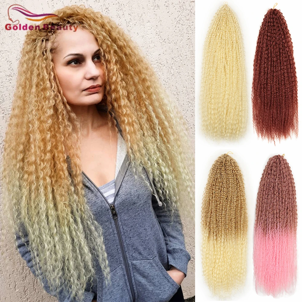 

Synthetic Hair Brazilian Braids Hair Kinky Curly Hair Extensions Natural Blonde Hair For Black Woman Long Ombre Braiding Hair