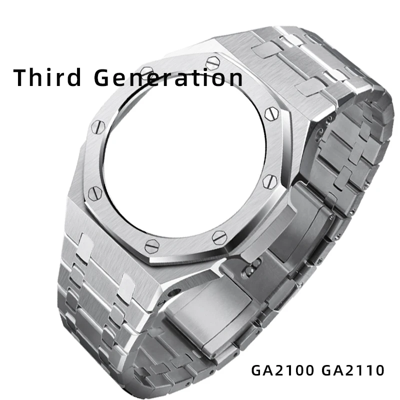 

GA2100 Metal Bezel Case Stainless Steel Strap Casioak Watchband Watch GA2110 Modification Accessories Kit with Tools