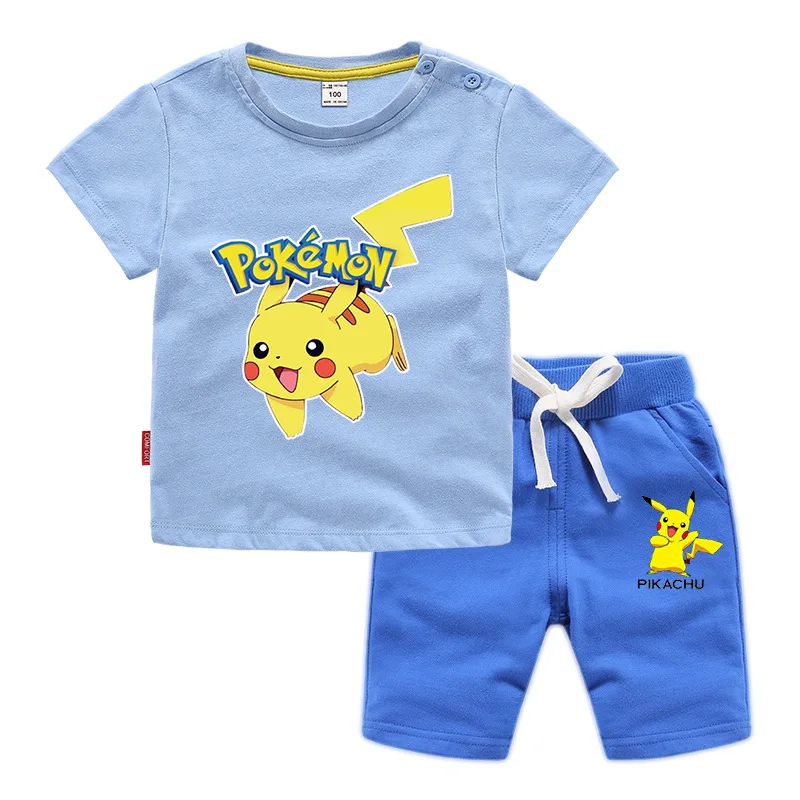 Takara Tomy Pokemon Pikachu комплект одежды для мальчиков и девочек Летняя детская футболка