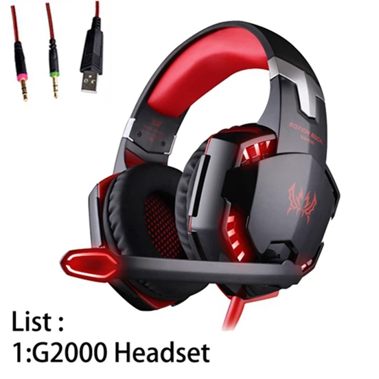 RED G2000 KOTION каждый шлем светодиодный свет Игровые наушники с микрофоном для компьютера стерео гарнитура ПК и игровая мышь мыши колодки - Цвет: RED G2000