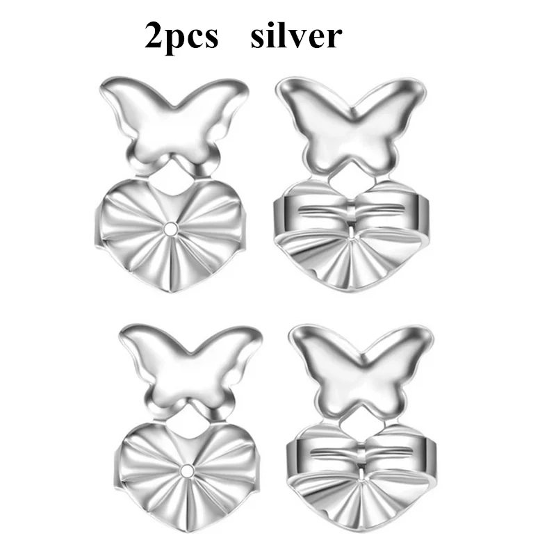 2pcs silver Seanuo, модные серьги-гвоздики золотистого и серебряного цвета, задняя гайка, подъем, гипоаллергенный, подходят для сережек, поддержка мочки уха, серьги для женщин - Окраска металла: 2pcs silver