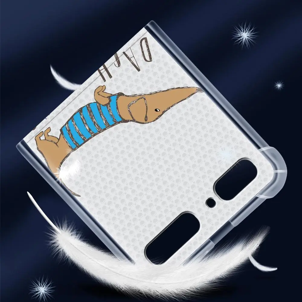 

Airbag Phone Case For Samsung Galaxy Z Flip Soft Cover For ZFlip 5G Shockproof Transparent Fundas Cute Cartoon Dachshund Dog Sac