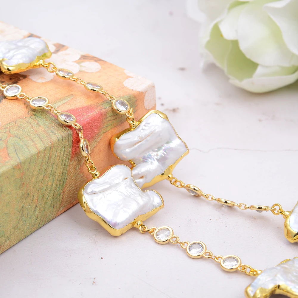 Длинное ожерелье с цепочкой и искусственным жемчугом 22 дюйма |