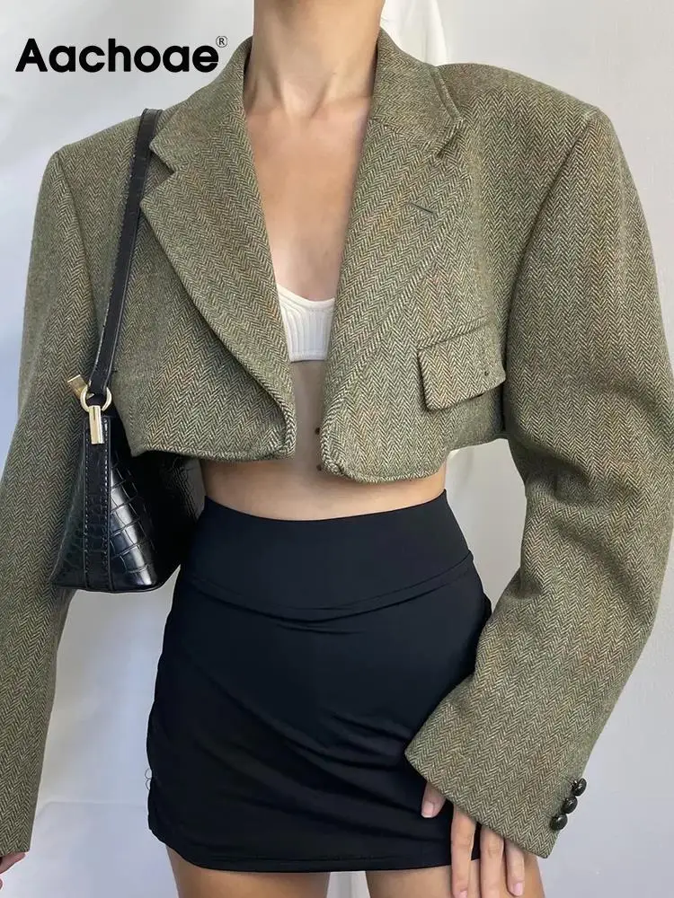

Женский шикарный пиджак Aachoae в клетку с принтом, винтажный пиджак с отложным воротником и длинным рукавом, пальто, женская шикарная верхняя ...