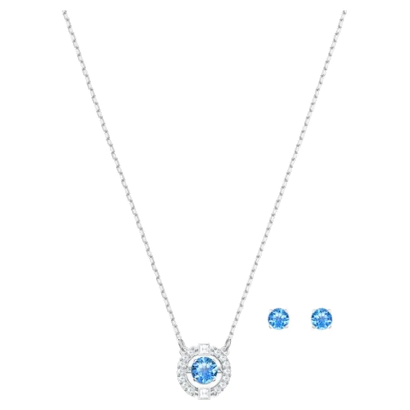 

Fashion Jewelry Sets Shine Blue Crystals Zircon Pendant Necklace&Earrings For Women Party Wedding Anniversary Jewelry Gifts