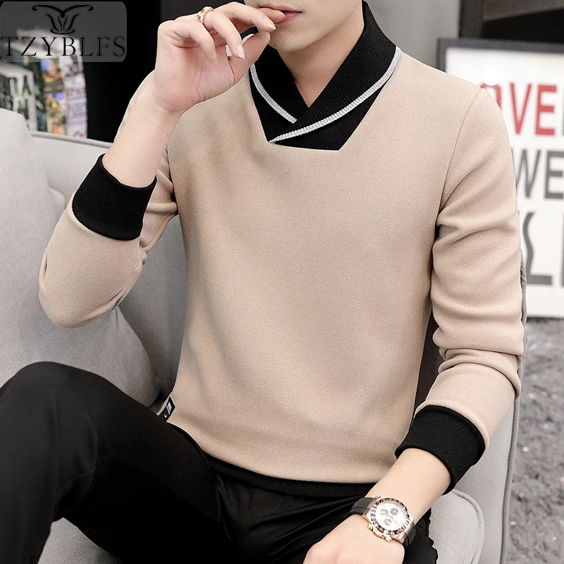 

2019 long sleeve men's sweater winter upper garment slim fit cover Korean version thickened trend warm bottoming shirt
