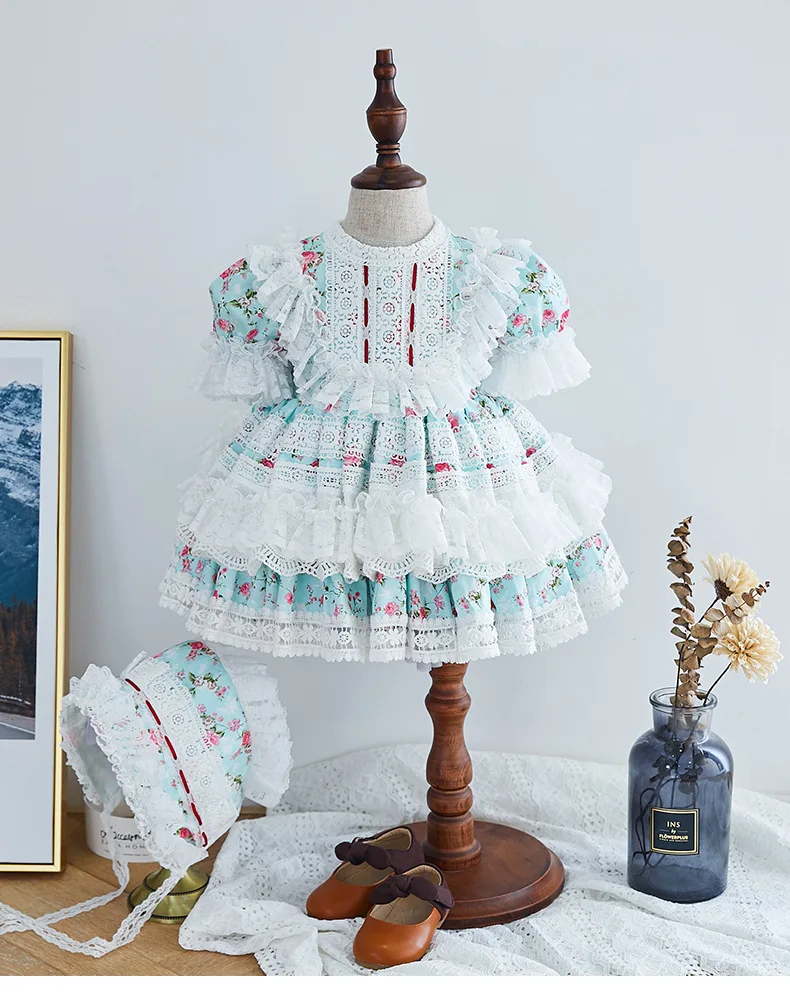 

Summer 2021 Girls Dress Cute Dress Short Sleeve Print Floral Ruffles Lace A-line Cute Girls Dress Vestidos 18M-6T