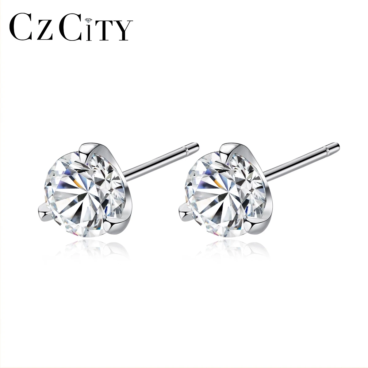 CZCITY Clear CZ orecchini a bottone semplici tre artigli dimensioni 3mm/ 4mm/ 5mm/ 6mm orecchini da