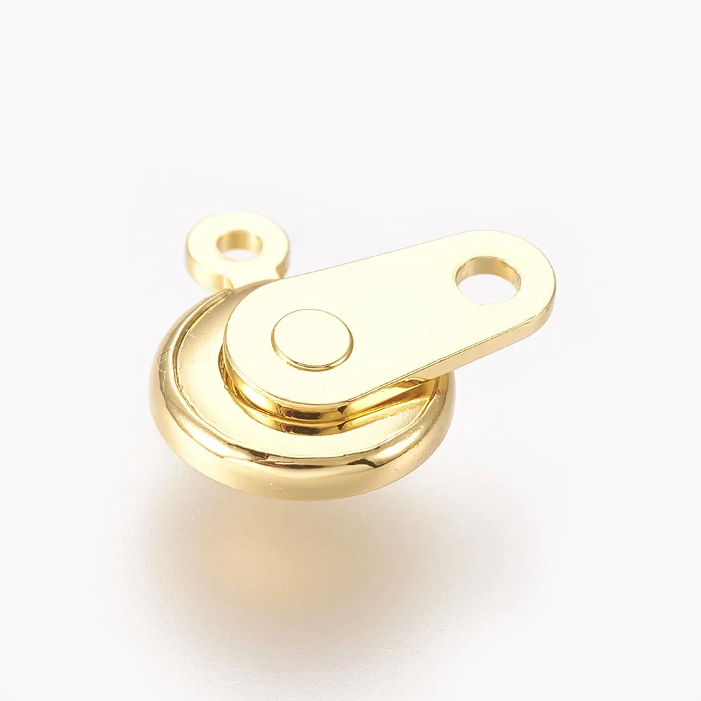 

5pcs Brass Snap Clasps Flat Round Real 18K Gold Plated 15.5x9x4.5mm, Hole: 1.2~1.5mm
