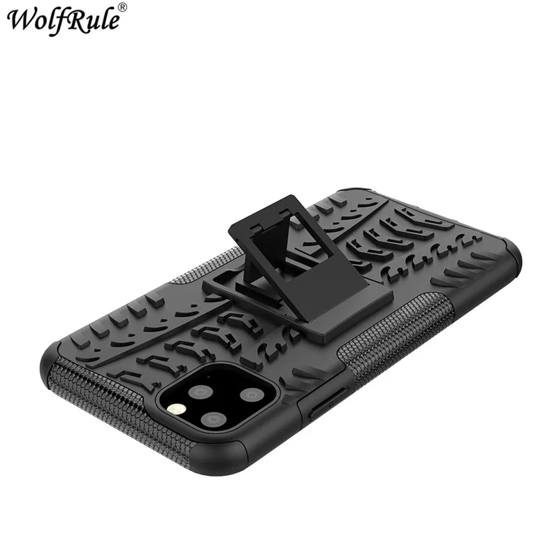 Чехол для Iphone XI Max 2019 6.5" с двойным слоем защиты, силиконовой задней частью и подставкой для телефона.