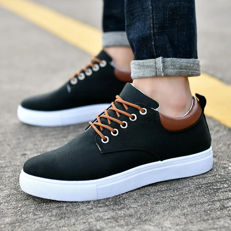 

Fashion Canvas Men's Sneakers Black Lace Up Sping Shoes 2021 Classic Casual Vulcanized Shoes Size 46 47 Mens Summer Sport Shoes