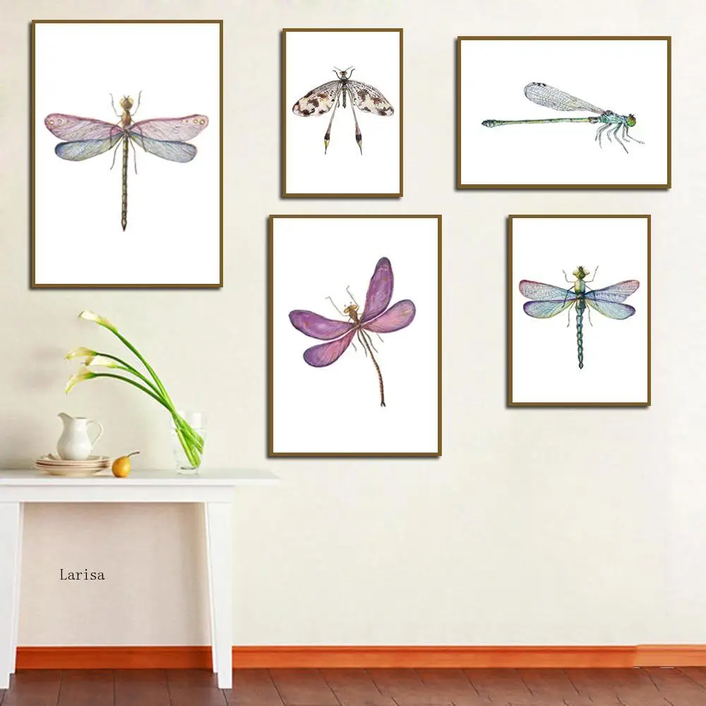 

Nordic Posters Colorful Dragonfly Insect Canvas Painting and Prints Animals Wall Art Pictures for Living Room Kids Room Decor