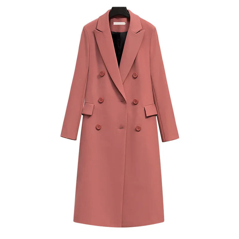 Женский двубортный Длинный блейзер однотонный пиджак в офисном стиле с отложным