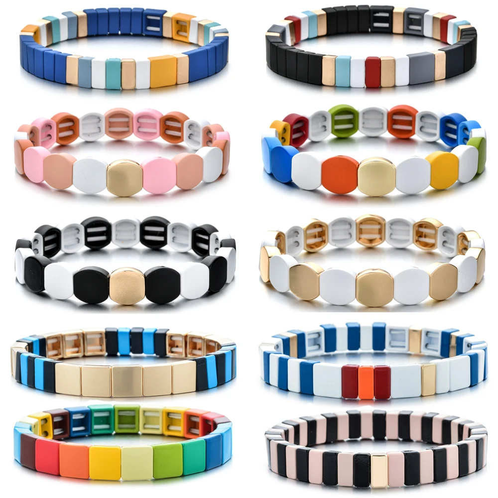 1 шт. плитка Браслеты Изящные Многослойные браслеты радужные эластичные для