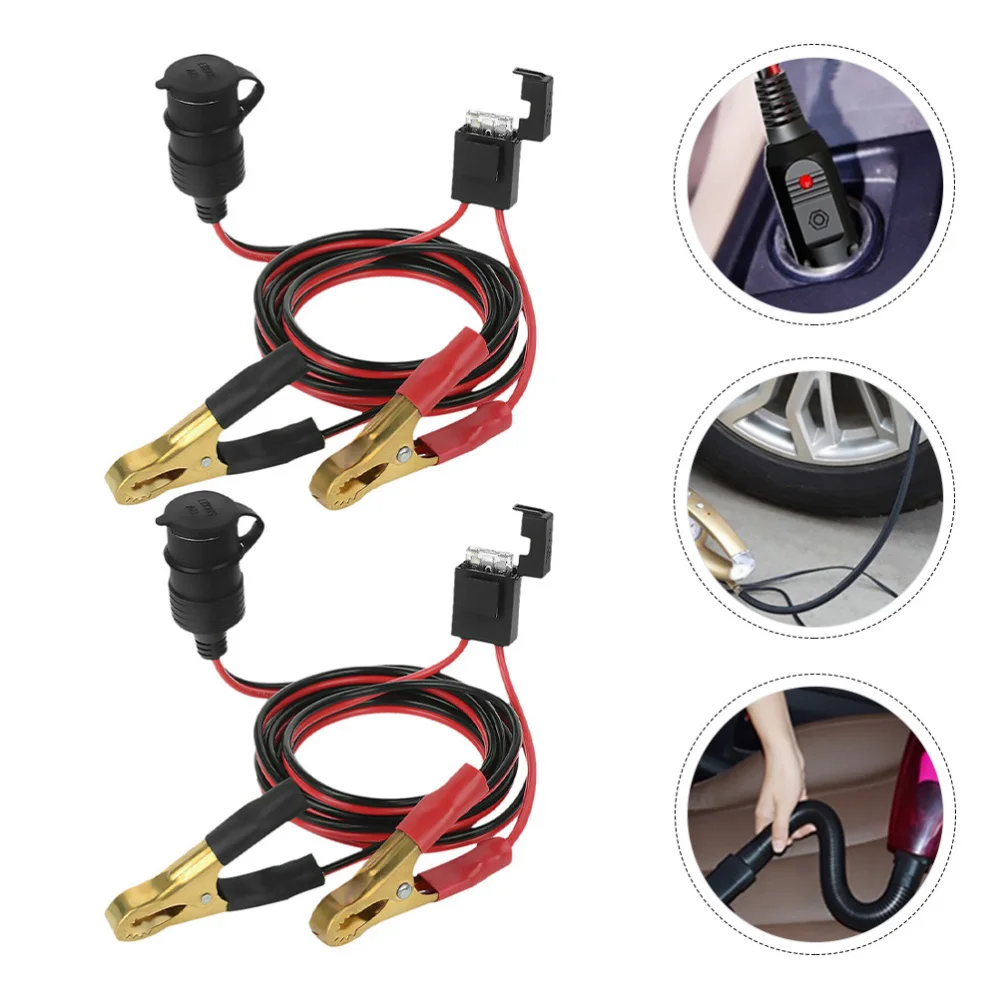 

2pcs 12V/24V 2 Meters Pure Copper Battery Clip Cigarette Lighter Extension Cord