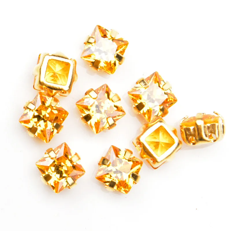 High Quality 5A Zircon Square Pink Crystal 6Mm 8Mm10Mm Classical Gold Claw Sew On Diamond Diy Dress Princess Shoes Rhinestone | Дом и сад