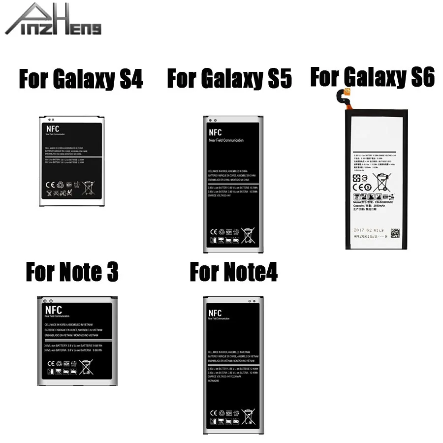 

PINZHENG Battery For Samsung Galaxy S4 S5 S6 Note 3 Note 4 B800BE B600BC EB-BN910BBE EB-BG900BBC EB-BG920ABE Batteries