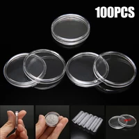100pcs new 27mm round coin capsules coins storage case box container plastic clear coin storage box for 2 euro coin