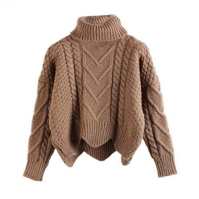 Женский вязаный Свитер оверсайз свитер в Корейском стиле с высоким воротником на