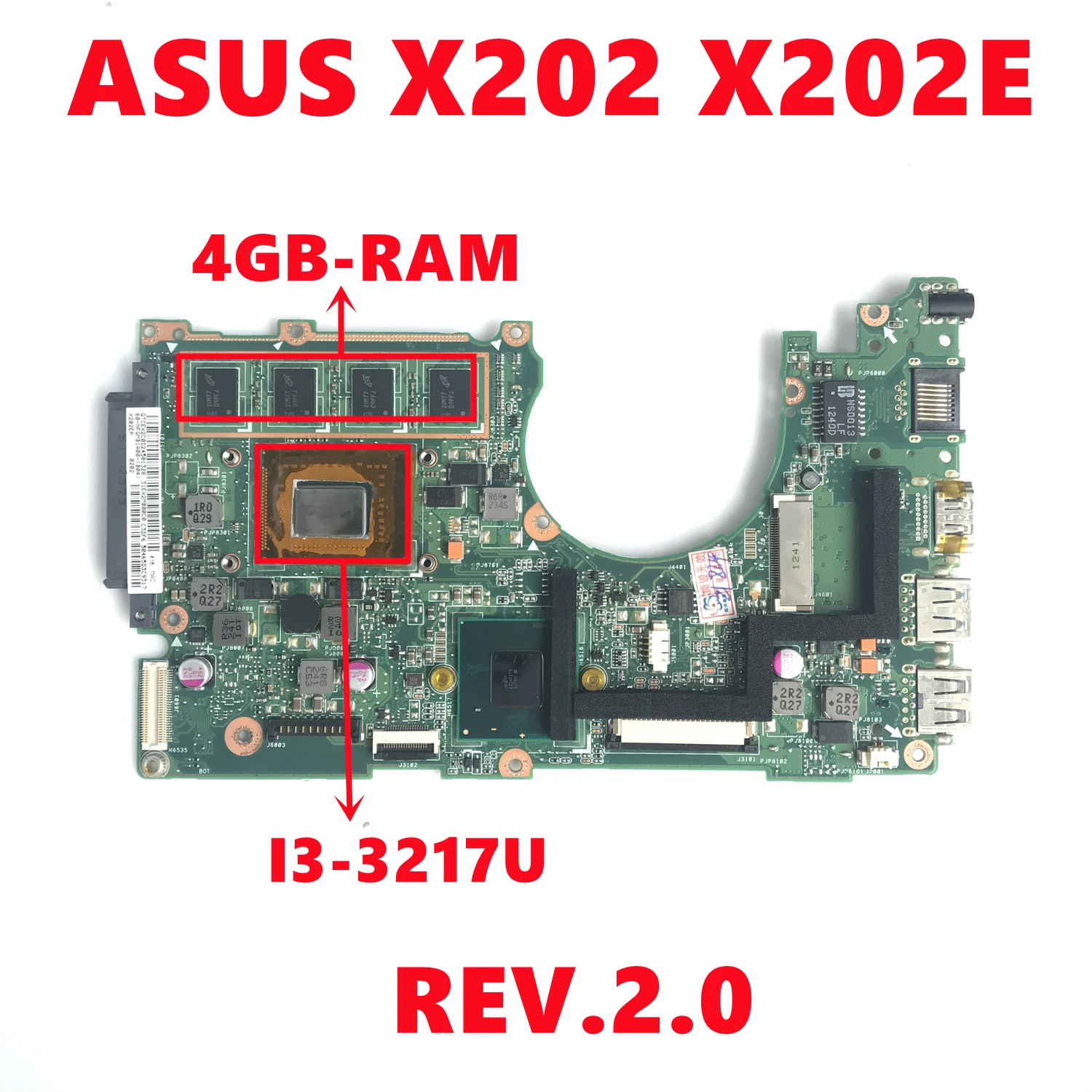 

X202E REV.2.0 Mainboard For Asus X202E X201E S200E X201EP Laptop Motherboard With SR0N9 I3-3217U CPU 4GB-RAM 100% Tested Working