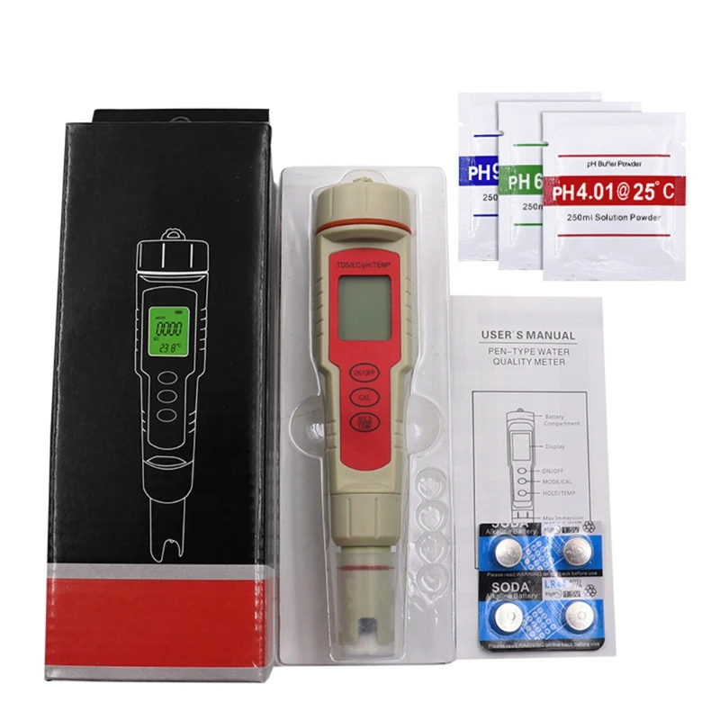

Digital PH Meter 4 in 1 Multifunctional PH/EC/TDS/Temp Meter Digital Water Test