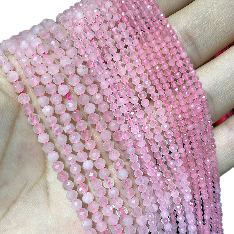 

Wholesale 100% Natural Gem Stone Rose Quartzs Pink Faceted Round Beads For Jewelry Making DIY Bracelet Necklace 2MM 3MM 4MM