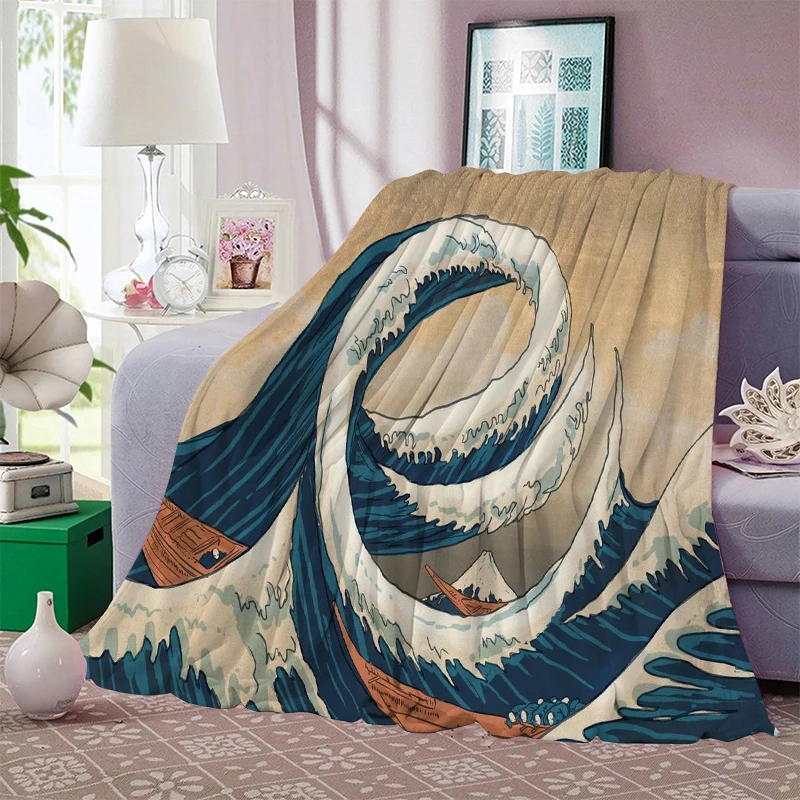 

Japanese Culture Ukiyo-e Printing Soft Warm Flannel Blankets Airplane Travel Portable Winter Throw Blanket Home Decor Kids Quilt