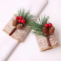 12pcs christmas pine cone napkin rings holder linen west dinner towel napkin ring for wedding party decoration table decoration