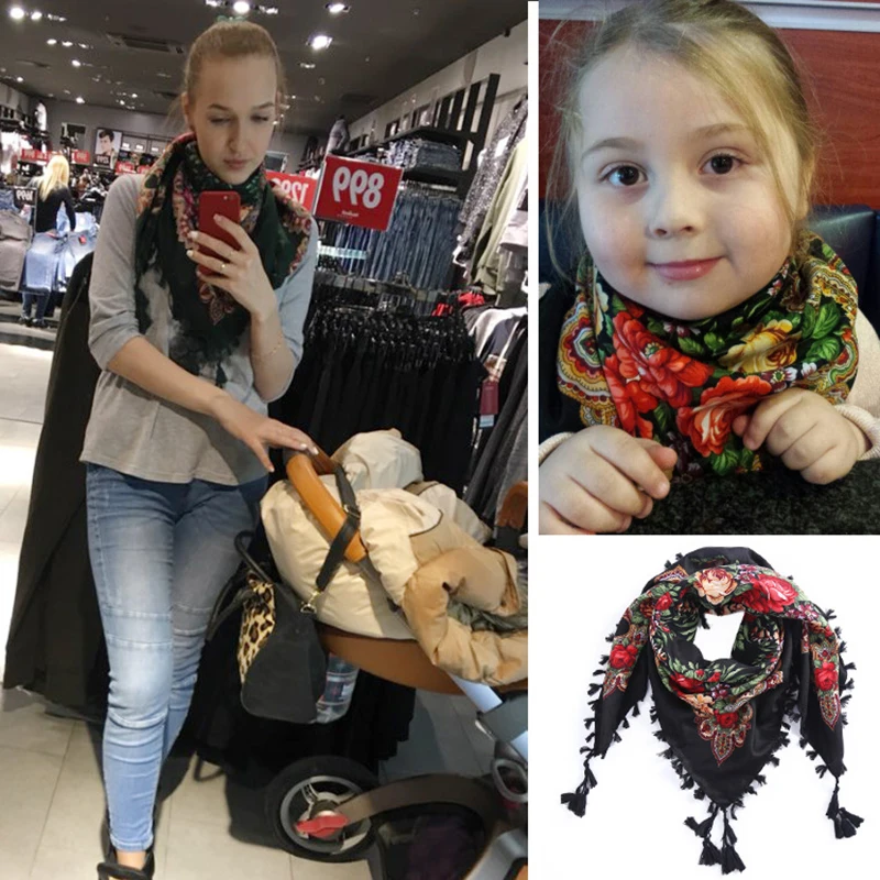 Русский платок для женщин квадратный шарф ручной работы кисточка цветочный