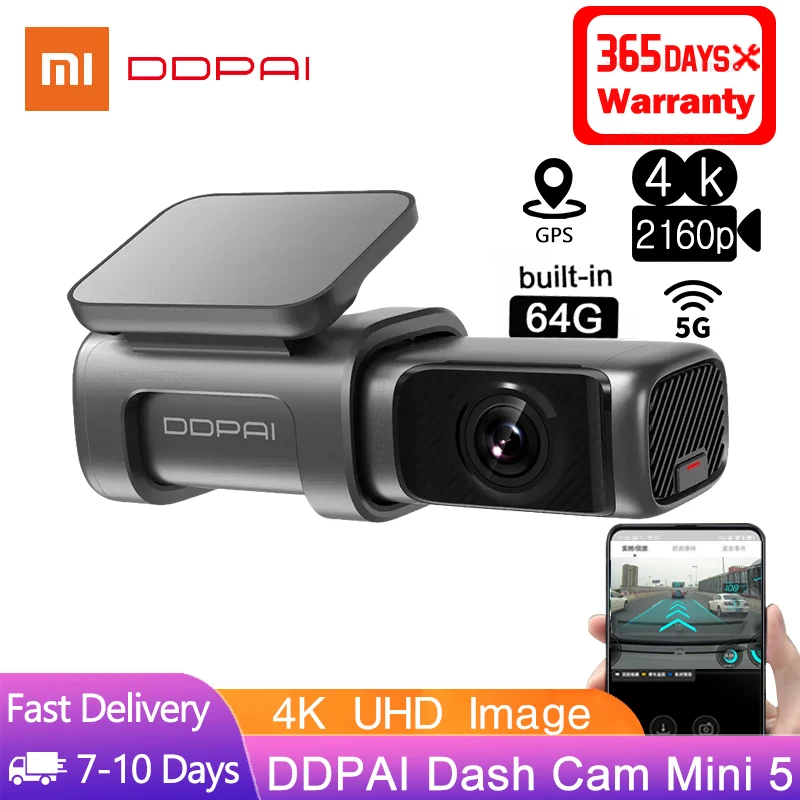 DDPAI Dash Cam Mini 5 4K UHD Android Автомобильная камера 24H парковка встроенный Wifi GPS SR видео