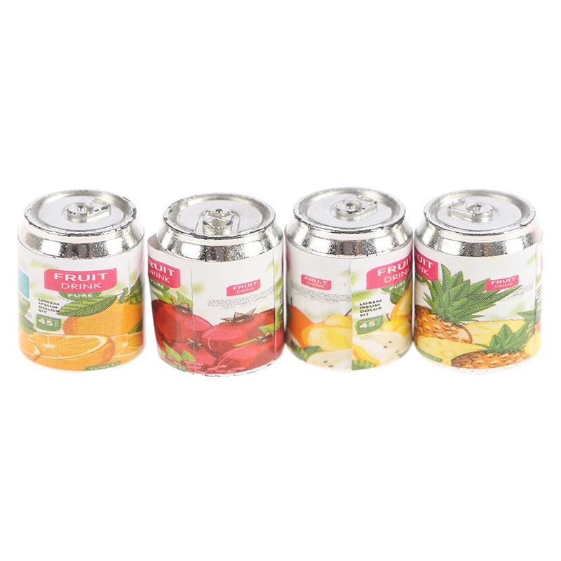 

4pcs/set Cute Miniature Dollhouse Fruit Drink Can Bottle Easy Juice Cans Pretend Play Food Doll House Accessories Kid Toy Gift