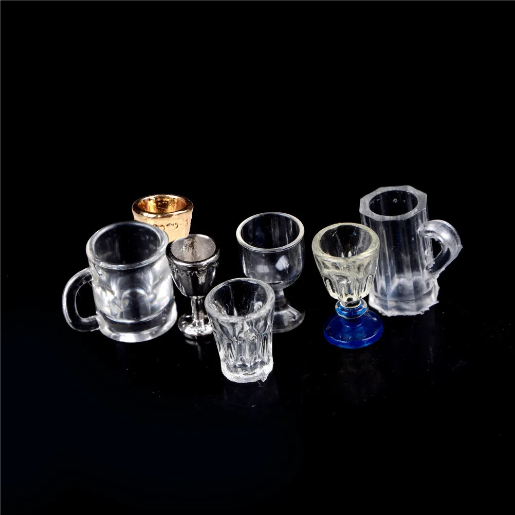 

1:12 Scale 1/2Pcs DIY Parts Plastic Transparent Goblet Miniature Mini Wine Beer Cup Dollhouse Craft Home Decoration Glass Model