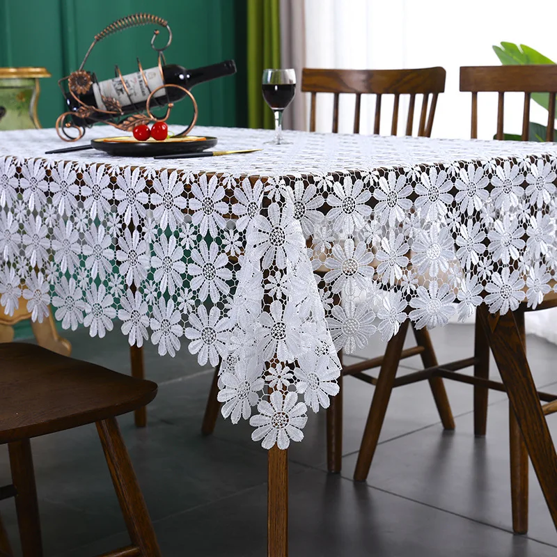 White Embroidery Tablecloth For Home Lace Hollow Tablecloth For Wedding Birthday Party Banquet Multi Size Furniture Table Cover