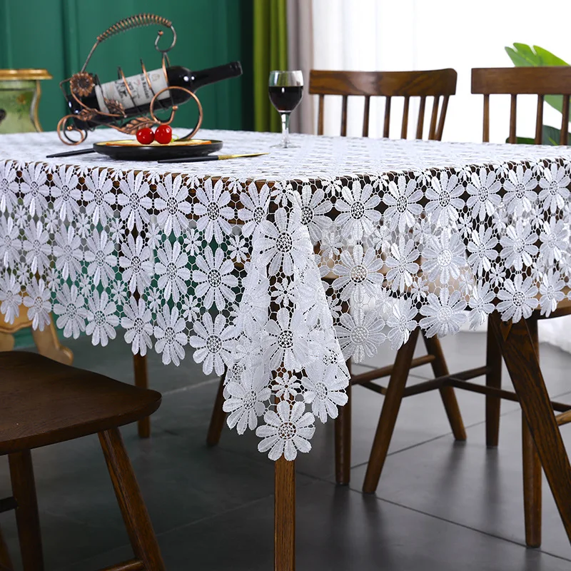

White Embroidery Tablecloth For Home Lace Hollow Tablecloth For Wedding Birthday Party Banquet Multi Size Furniture Table Cover