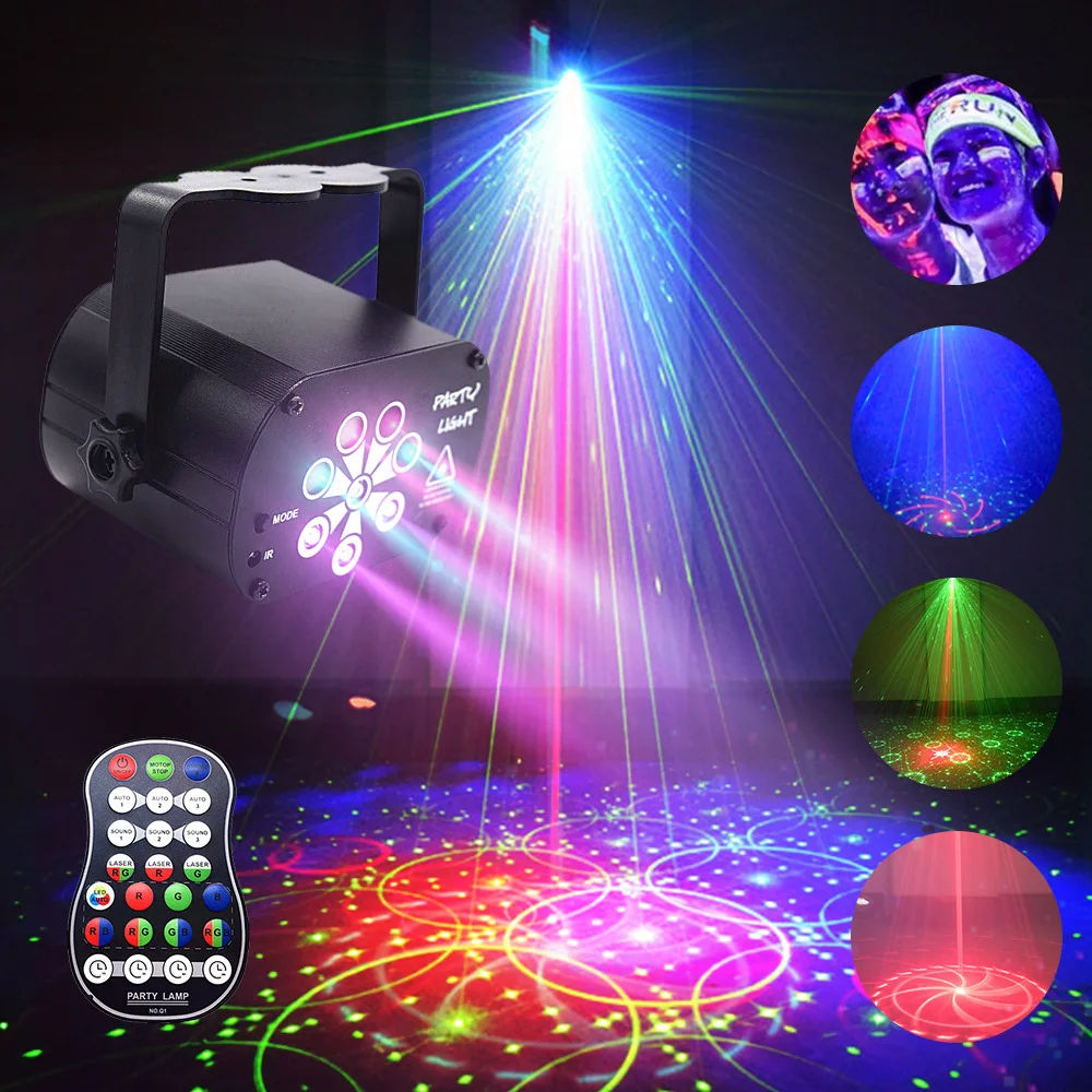 Laser Stage Light USB Rechargeable Led Laser Projector Lamp Sound Activated RGB UV DJ Party Disco Light Wedding Birthday Party H