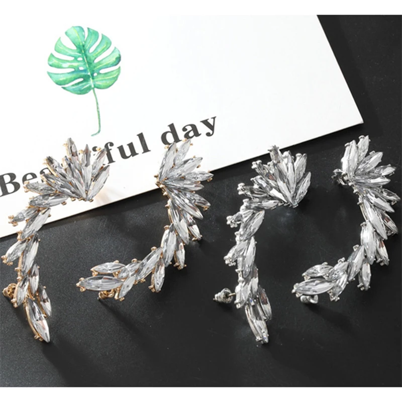 

2021 New Fashion Elegant Vintage Punk Gothic Crystal Rhinestone Ear Cuff Wrap Stud Clip Earrings clip on earrings