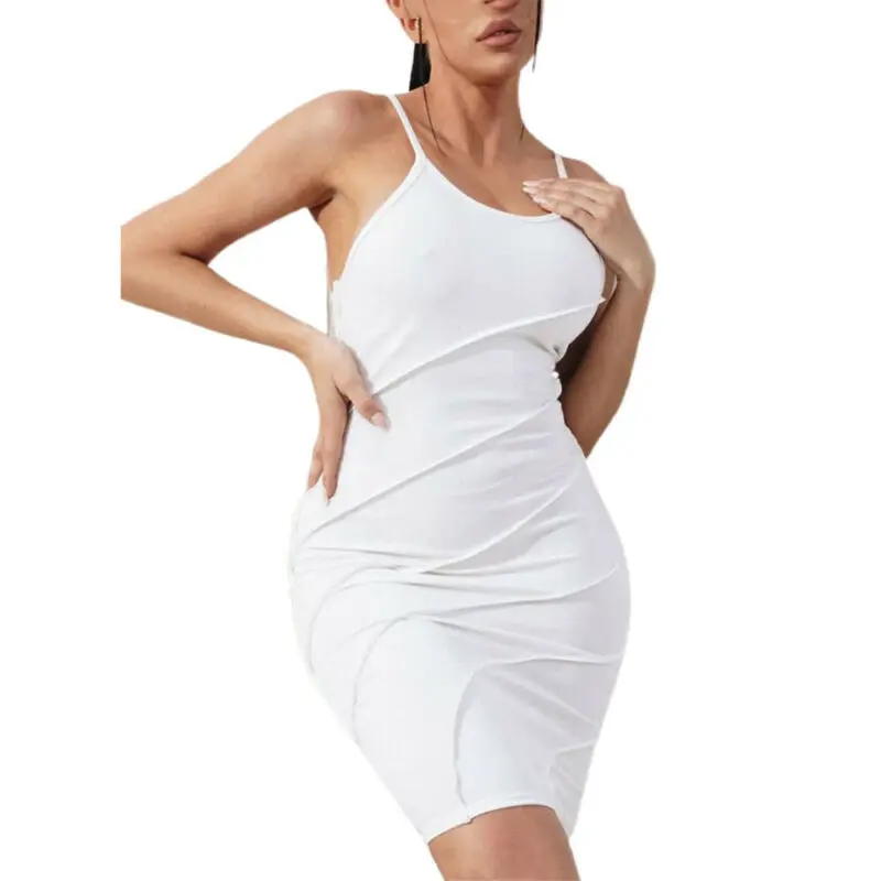 

Women Sexy Plain Strappy Midi Slip Dress Summer 2021 Party Solid Color Backless Camisole Square Collar Sheath Ladies Sundress