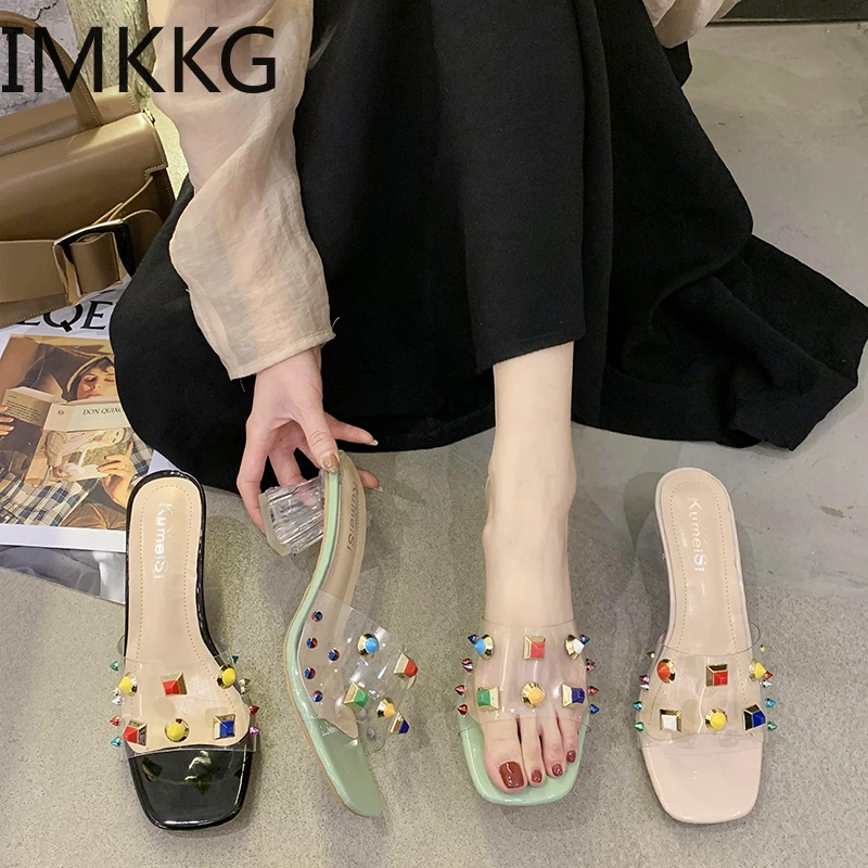 Женские прозрачные тапочки из ПВХ с открытым носком Пикантные женские туфли на