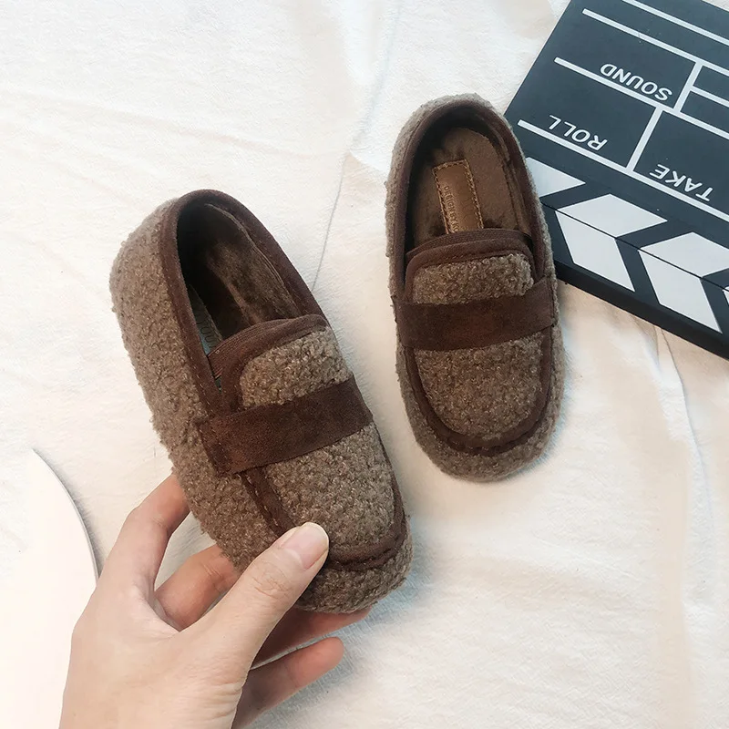 Новинка Зимняя детская обувь принцессы Черная теплая на плоской подошве для