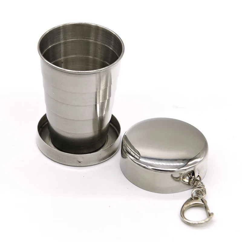 

Stainless Steel Folding Cup With Keychain Portable Retractable Telescopic Collapsible Cups Outdoor Water Drink Cup With Lid 75ml
