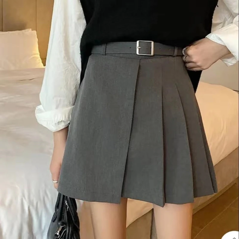 

2021 Summer Fashion Women's Skirt Young Preppy Style Irregular Sexy Mini Skirts Black Pleated High-Waisted Skirt With Belt Lady