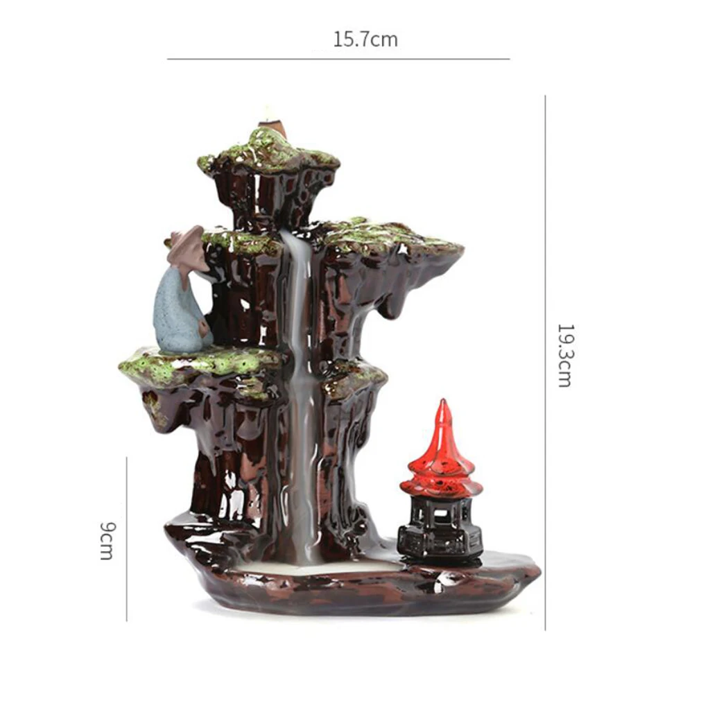 

Ceramic Backflow Incense Holder Waterfall Incense Burner Home Decor Office Ornament + 20 Cones for Home Bedroom Living Room