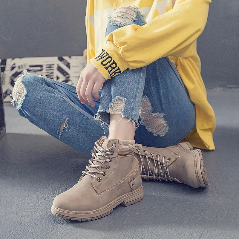 Khaki Inner Pu Ботинки осень-зима г. Модные женские ботинки водонепроницаемые кожаные ботинки женские тонкие ботинки на квадратном каблуке Нескользящая женская обувь - Цвет: Khaki Inner Pu