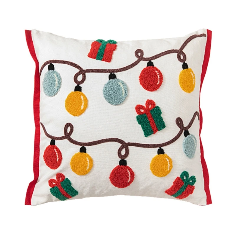 

Soft Square Merry Christmas Throw Pillow Cover Embroidery Santa Decorative Cotton Cushion Covers Pillowcases for Sofa Bed Chair