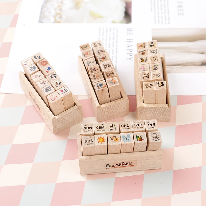 

12 шт., деревянные подставки для оформления дневника, поздравительных открыток, чернила для украшения из дерева и резины, прочные