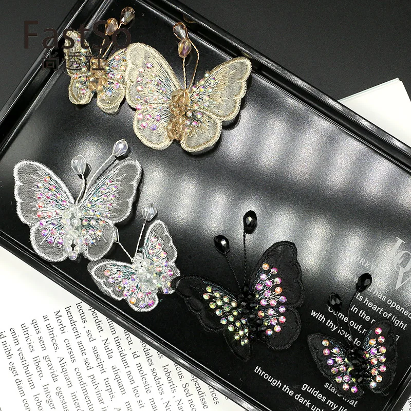 2 шт. стразы из бисера Бабочка ткань патч на одежду Вышивка Патчи для аппликация