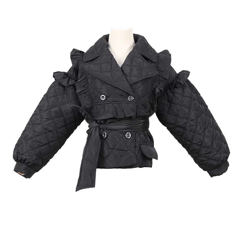 

2020 autumn winter women s bubble coats jacket double breast belt windproof warm parkas fashion mujer cloth plus size offwhite